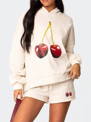 thanksgiving outfit JazzHer New Fashion Women Hoodie Long Sleeve Cherry Print Hooded Sweatshirt Pullover Fall Casual Tops Club Street Style S M L