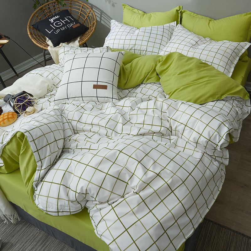JazzHer Fashion Bedding Set Hot Checkerboard Boys Girls Single Double Queen Size Flat Sheet Quilt Duvet Cover Pillowcase Bed Linens