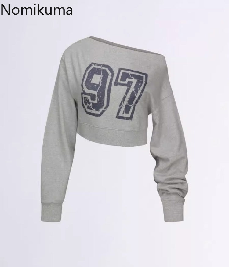 JazzHer Y2k Hoodies for Women Letter Print Off Shoulder Crop Tops 2025 Ropa Mujer Long Sleeve Fashion Sweatshirts Sexy Casual Hoodie