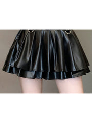 christmas outfit JazzHer Women Black A-line Leather Skirt Vintage Aesthetic Y2k Pleated Skirt Harajuku Korean Gothic Mini Skirt Emo 2000s Clothes Summer