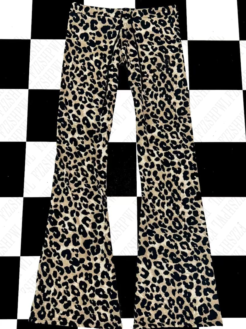 JazzHer Y2K Leopard Print 2000s Fashion Summer Woman Wide Leg Pants Harajuku Longs Pants High Waist Casual Trousers Gothic Punk Pants