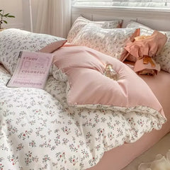 JazzHer Romantic Tulip Pink Bedding Set Bed Flat Sheet Pillowcase Twin Full Queen Princess Style Bed Linen Kids Girls Floral Duvet Cover