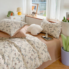 JazzHer Floral Ins Bedding Set Cotton Made No Filler Duvet Cover Flat Sheet Pillowcase Single Queen Size Soft BedSpread Home Textile