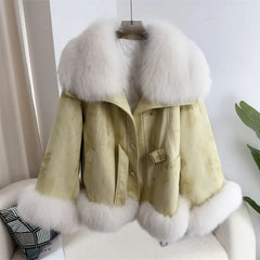 cold weather outfits JazzHer 2024 Winter New Style Whole Leather Fox Fur Jacket Women's Youth Petite Cropped Fashionable Fur Sweater Coat