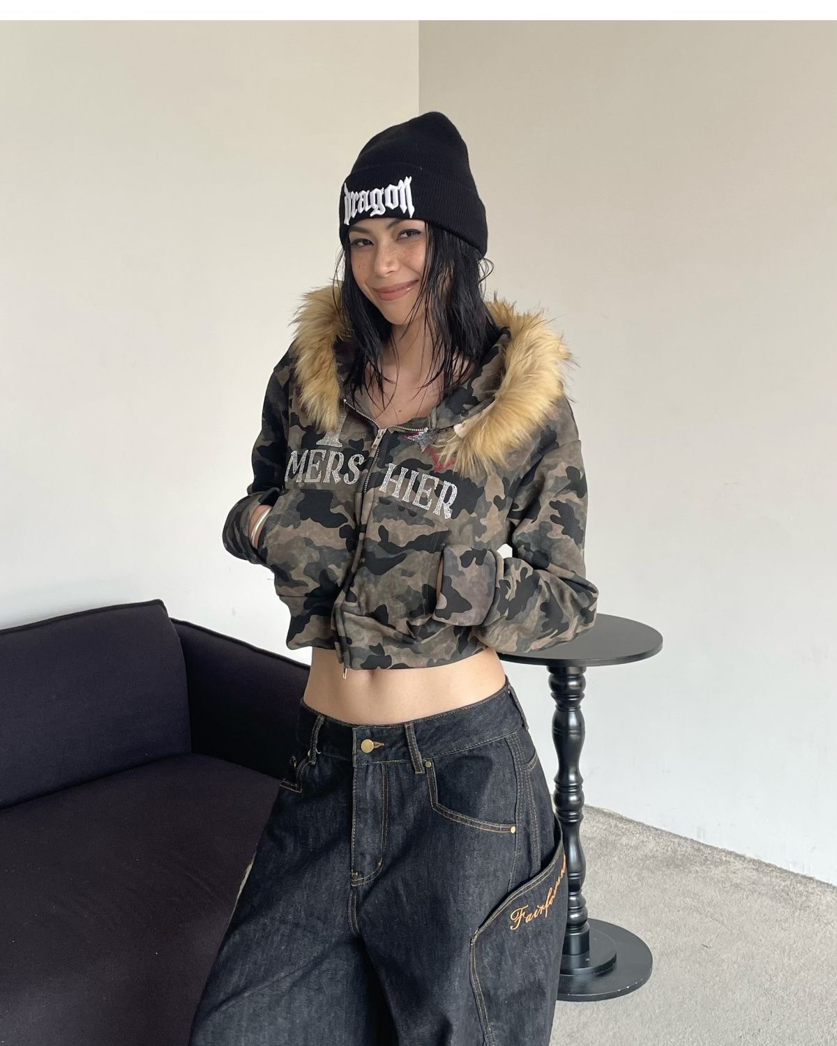 JazzHer Harajuku Zip Up Hoodie camouflage Long Sleeves Tops American Vintage Hoody Harajuku Kpop Punk Coats Top Women Y2k Grunge Hoodies