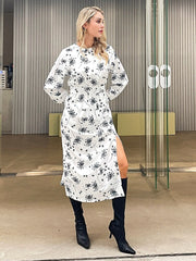 JazzHer 2023 Summer New Design Women Floral print Split Long Sleeved Maxi Dress