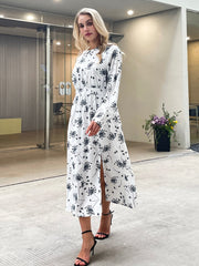 JazzHer 2023 Summer New Design Women Floral print Split Long Sleeved Maxi Dress