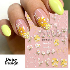 JazzHer 5D Tulips Daisy Nail Textured Sticker Yellow Flower Theme Autumn Adhesive Sliders Acrylic Embossed Decal Manicure Tips LYSW-5D17