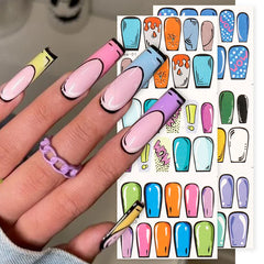 JazzHer 12pcs Comic Element Nail Art Sliders Simple Line 2D Space Creative Cartoon Design Transfer Stickers Popular Manicure Wraps LYSWW