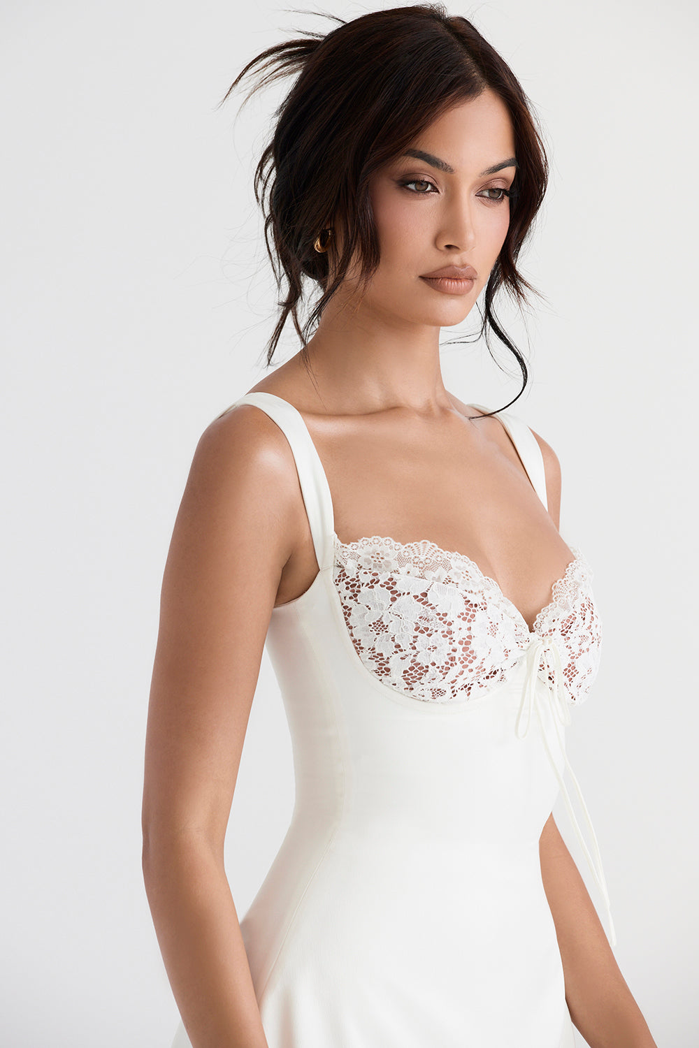 JazzHer 'Adriana' Ivory Satin & Lace Mini Dress