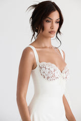 JazzHer 'Adriana' Ivory Satin & Lace Mini Dress
