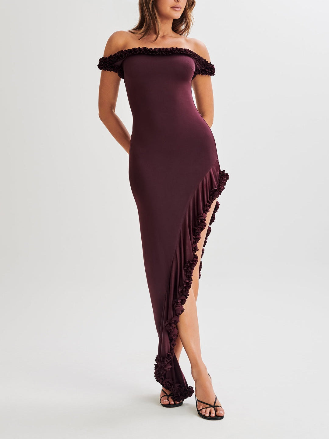 JazzHer Arielle Off Shoulder Ruffle Midi Dress