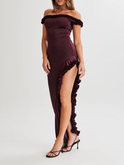 JazzHer Arielle Off Shoulder Ruffle Midi Dress