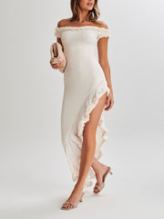 JazzHer Arielle Off Shoulder Ruffle Midi Dress