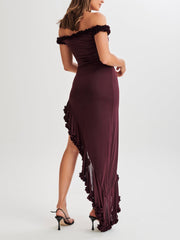 JazzHer Arielle Off Shoulder Ruffle Midi Dress