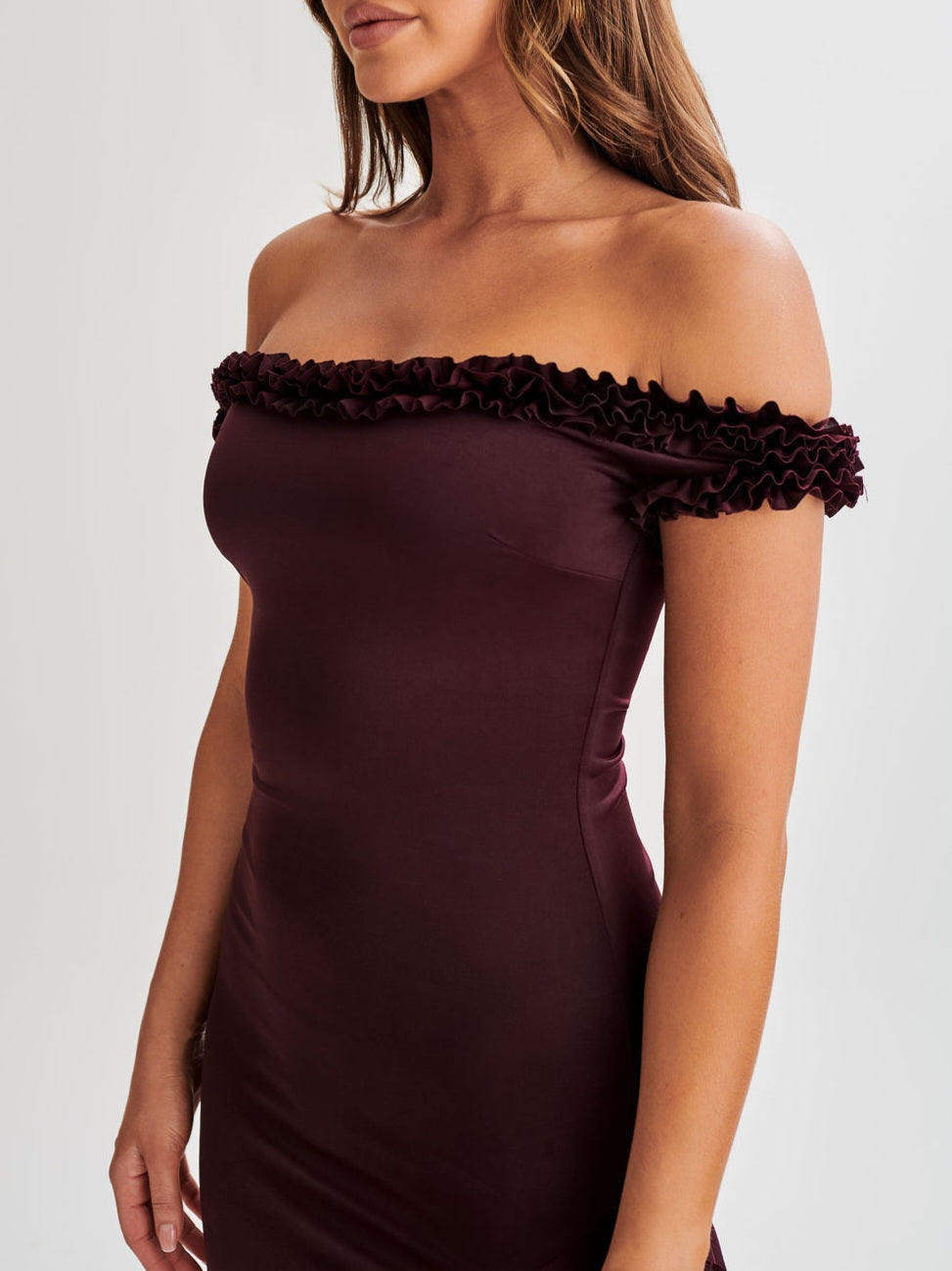 JazzHer Arielle Off Shoulder Ruffle Midi Dress