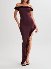 JazzHer Arielle Off Shoulder Ruffle Midi Dress