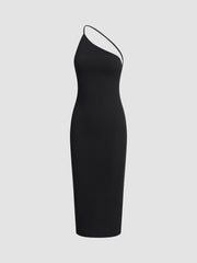 JazzHer Asymmetrical Strap Open Back Midi Dress