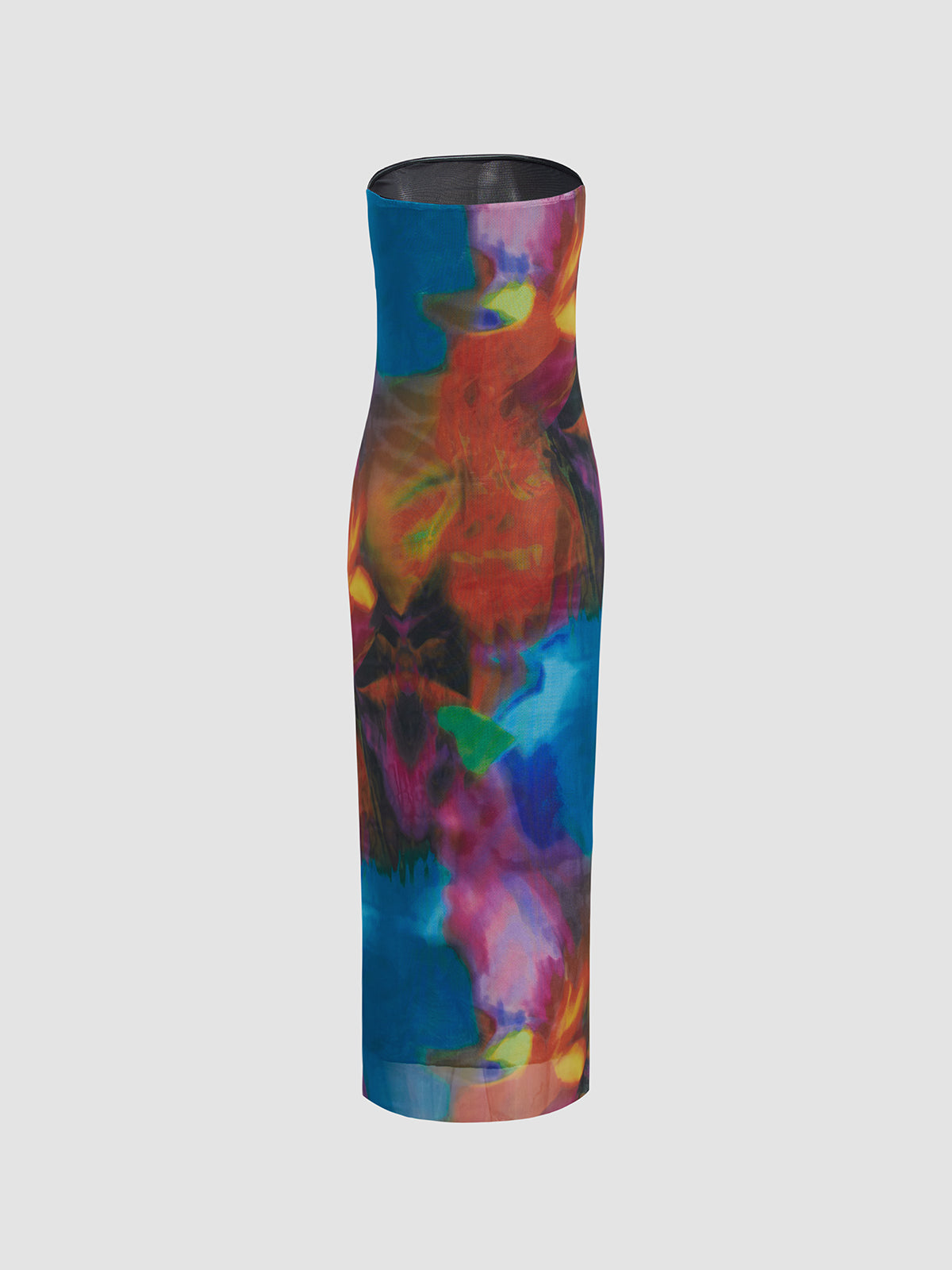 JazzHer Tulle Printed Mesh Strapless Tube Midi Dress