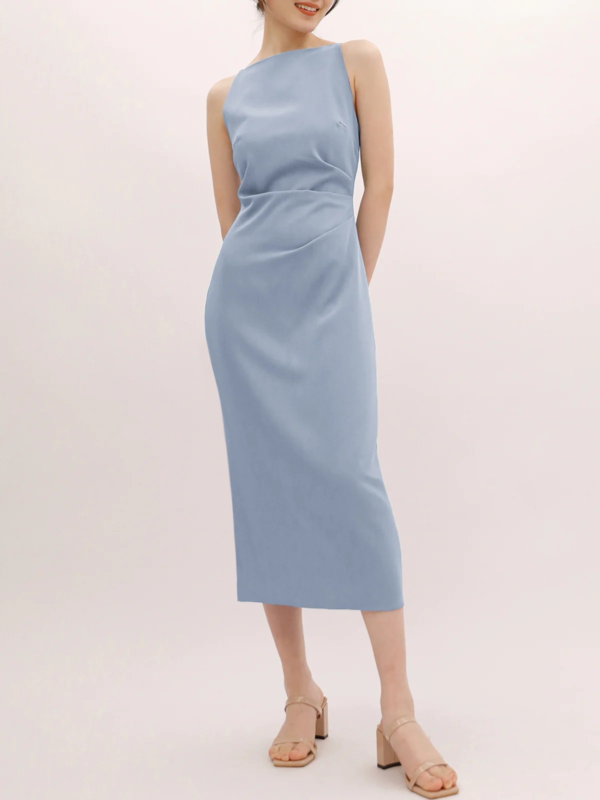 JazzHer Silent Sea Boat Neck Midi Dress