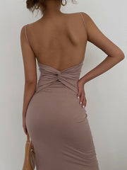 JazzHer Open Back Twist Midi Dress