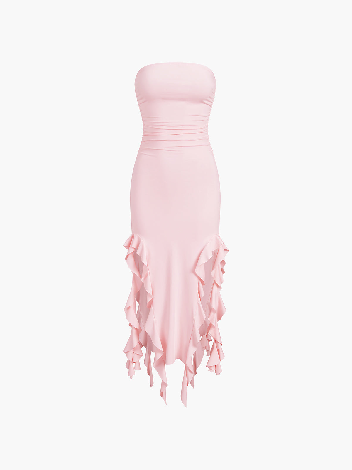 JazzHer Ruffle Trim Tube Midi Dress