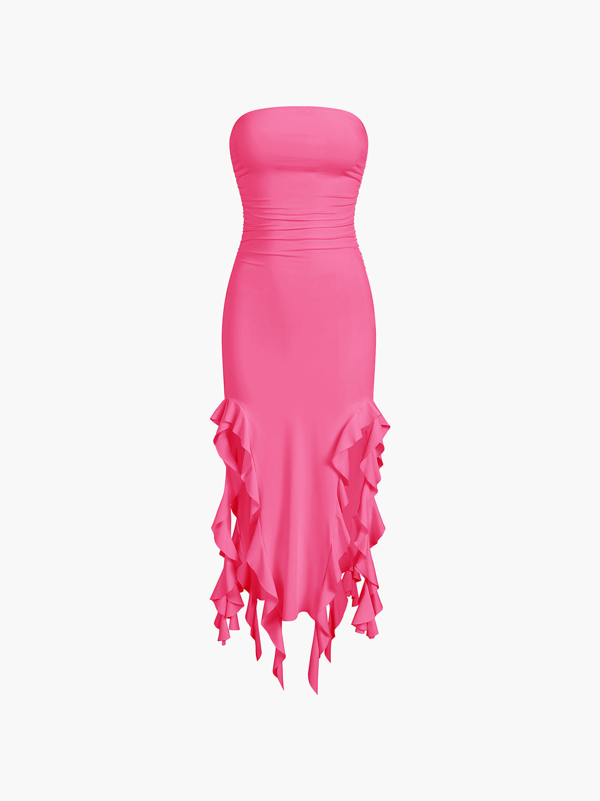 JazzHer Ruffle Trim Tube Midi Dress