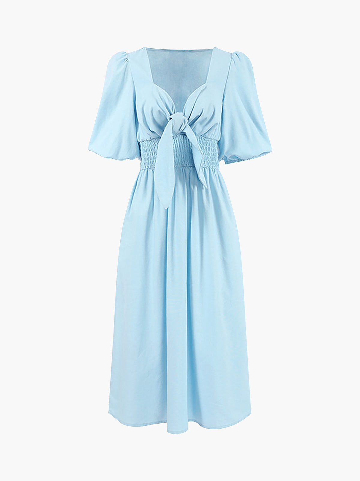 JazzHer Linen Cotton Front Tie Midi Dress