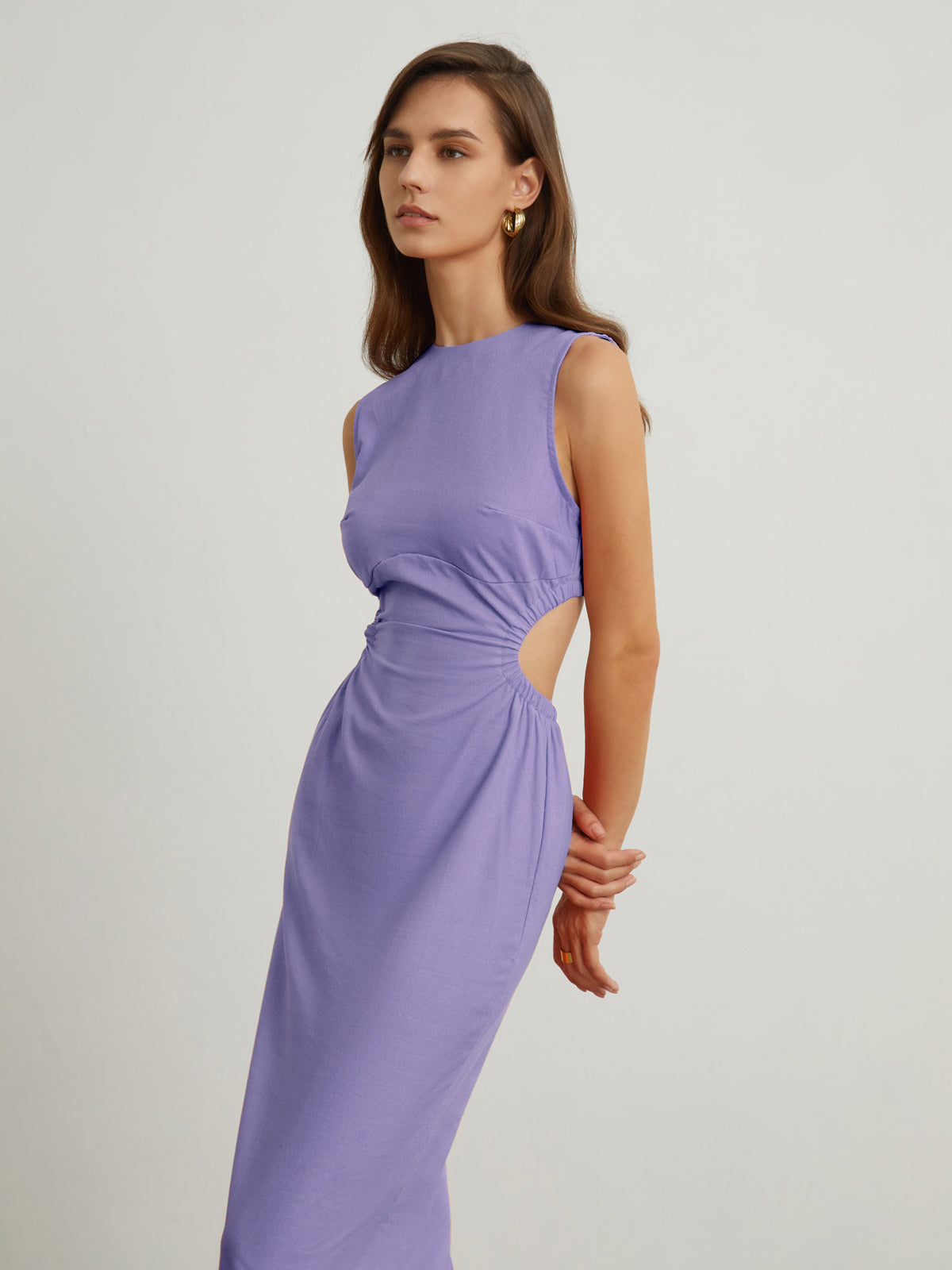 JazzHer Back Cutout Linen Midi Dress