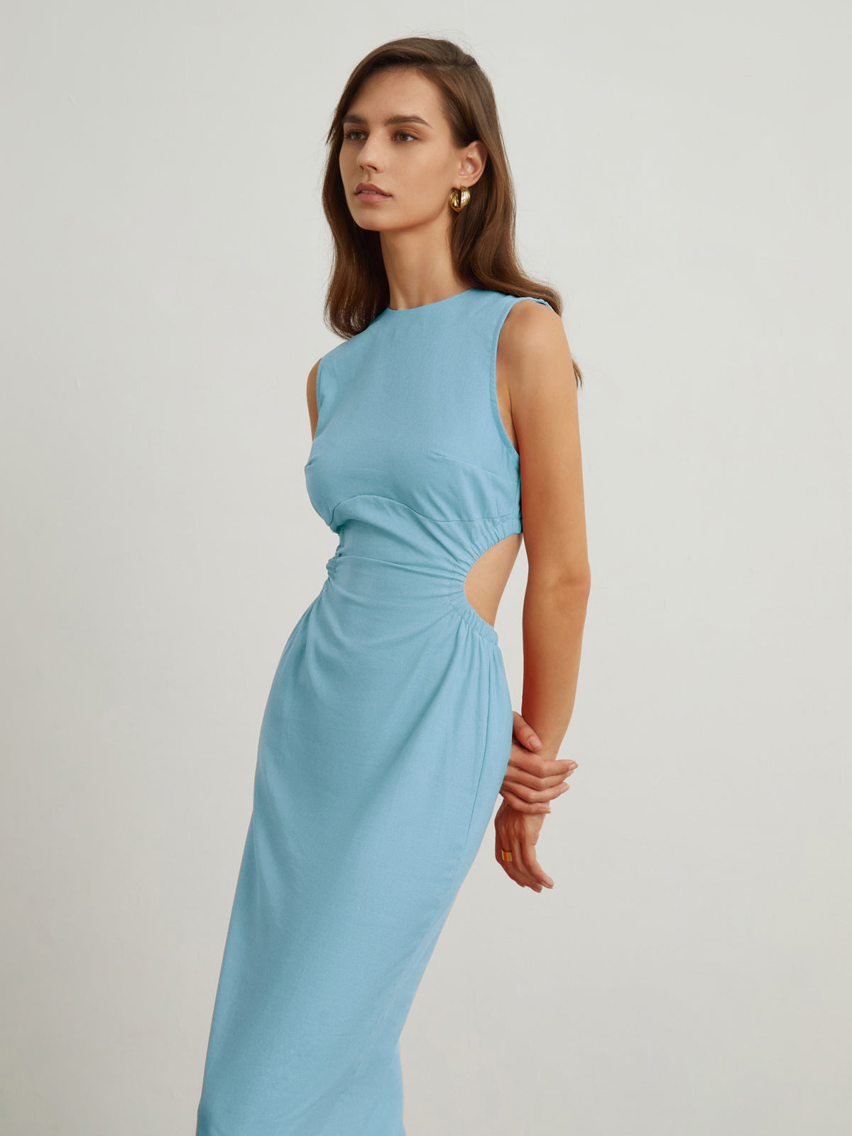 JazzHer Back Cutout Linen Midi Dress