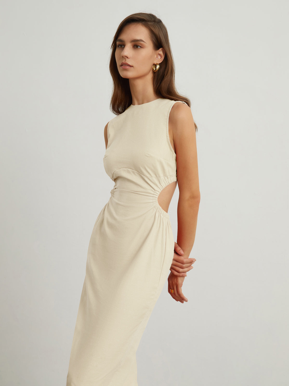 JazzHer Back Cutout Linen Midi Dress