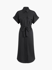 JazzHer Polo Pockets Tied Midi Dress