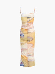 JazzHer Granite Tie Dye Mesh Ruched Midi Dress