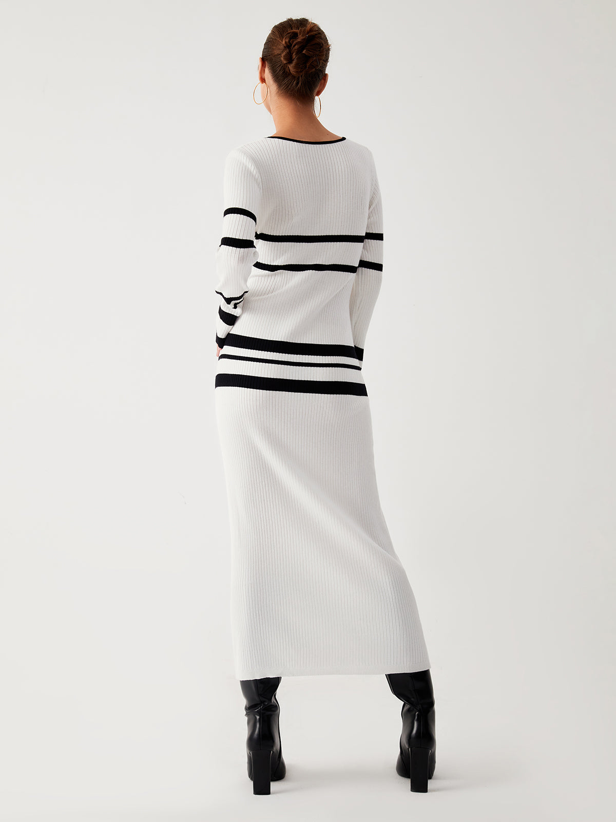 JazzHer 2024 Fall Fashion Stripe Long Sleeve Sweater Dress