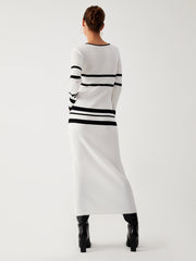 JazzHer 2024 Fall Fashion Stripe Long Sleeve Sweater Dress