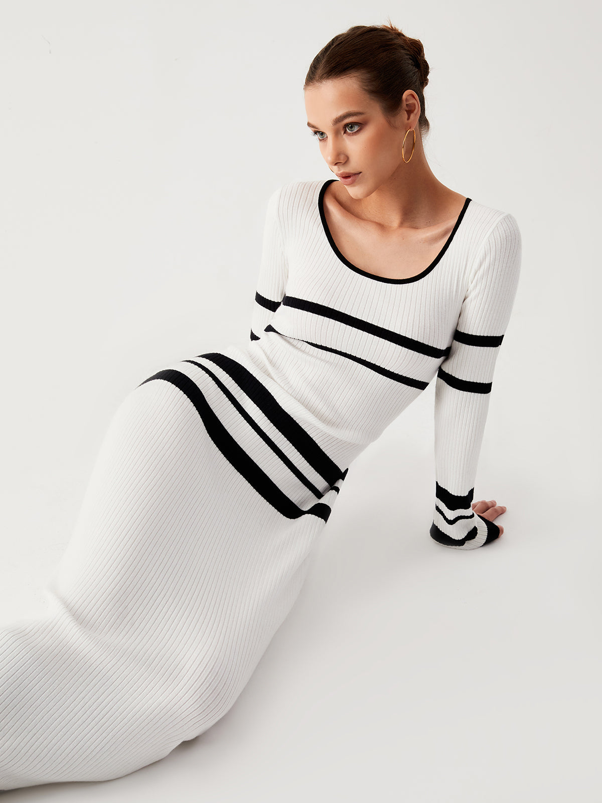 JazzHer 2024 Fall Fashion Stripe Long Sleeve Sweater Dress