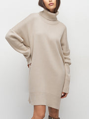 JazzHer 2024 Fall Fashion Minimalism Turtleneck Short Sweater Dress