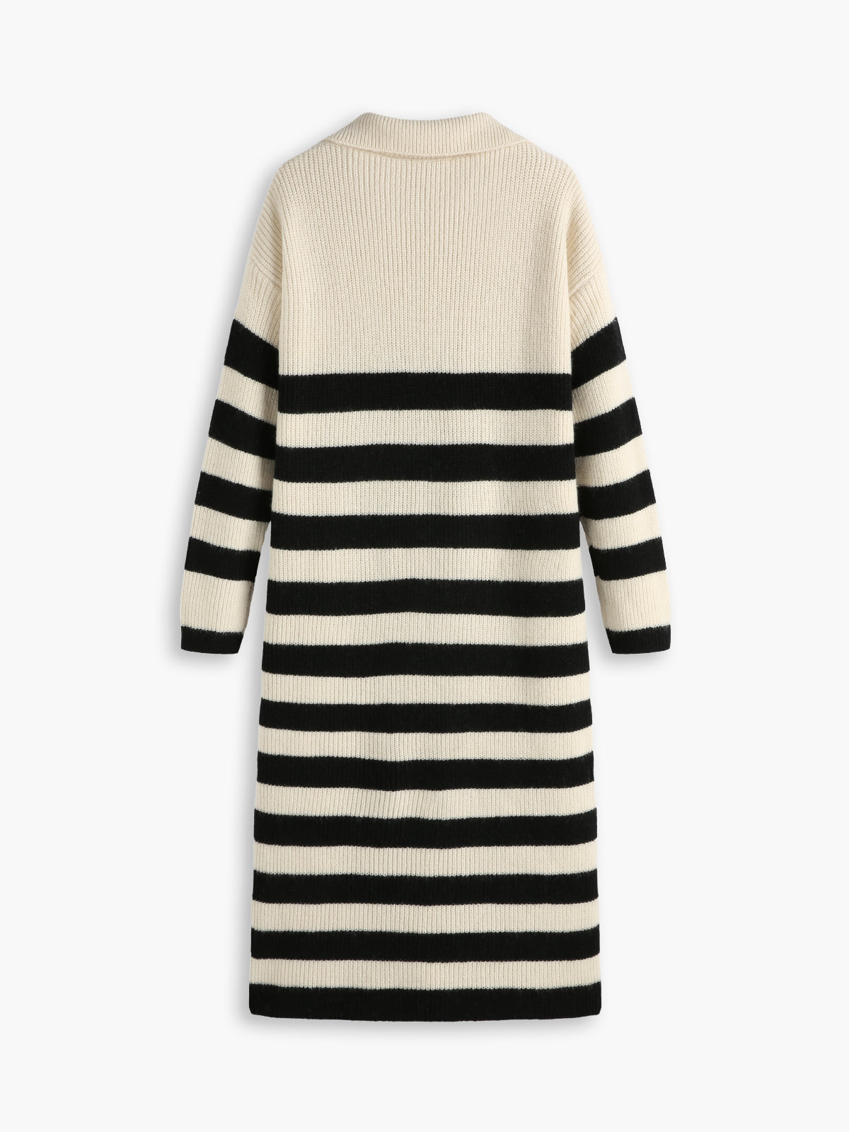 JazzHer 2024 Fall Fashion Open Collar Stripe Long Sleeve Midi Sweater Dress