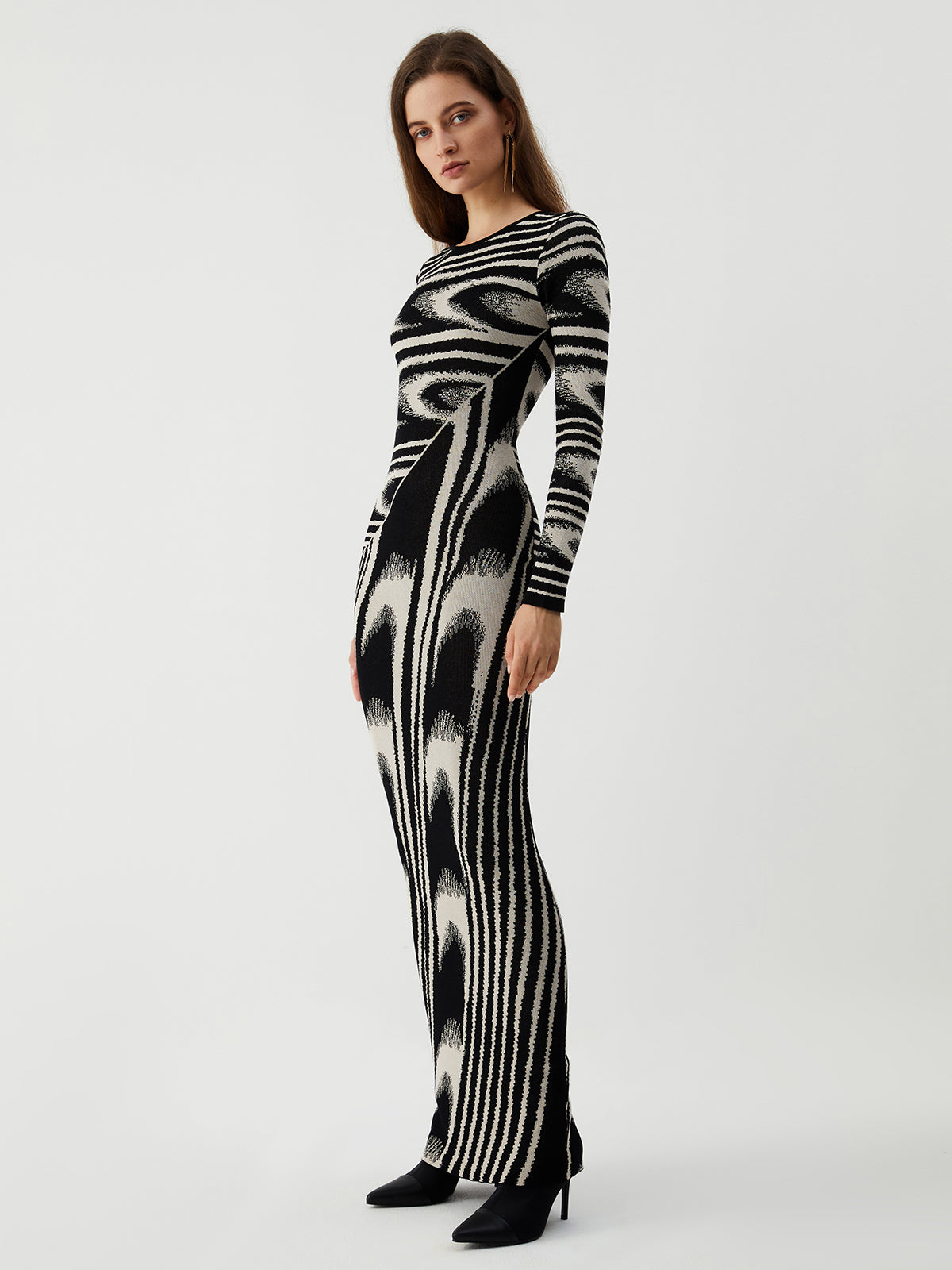 JazzHer 2024 Fall Fashion Zebra Print Long Sleeve Sweater Dress