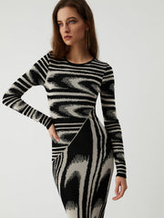 JazzHer 2024 Fall Fashion Zebra Print Long Sleeve Sweater Dress