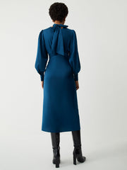 JazzHer Satin Mock Neck Tie Back Long Sleeve Midi Dress