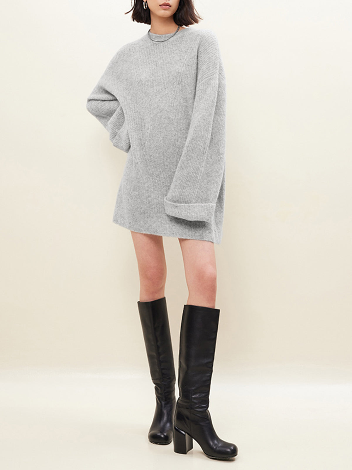 JazzHer 2024 Fall Fashion Oversized Woollen Blend Sweater Short Dress