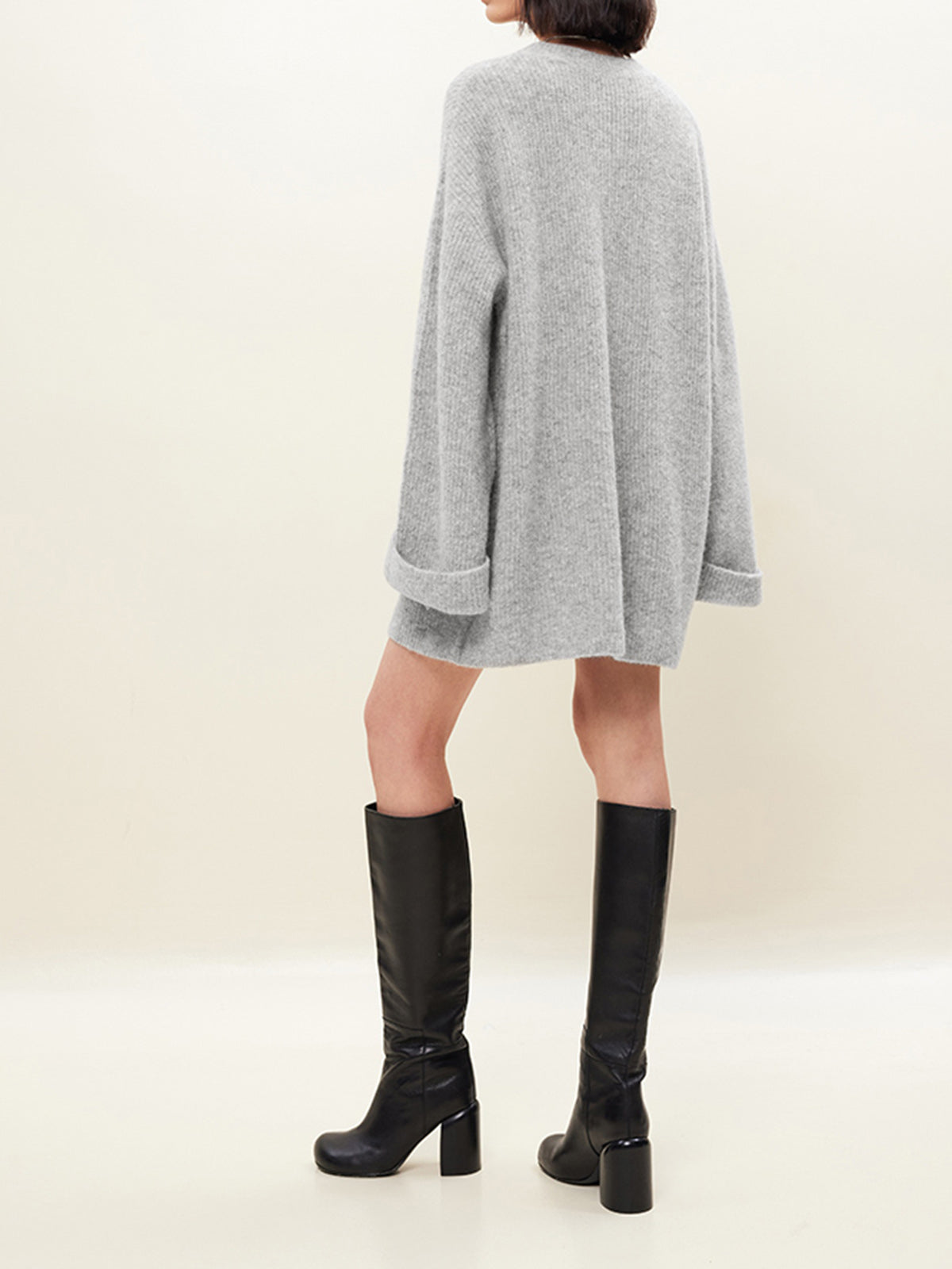 JazzHer 2024 Fall Fashion Oversized Woollen Blend Sweater Short Dress