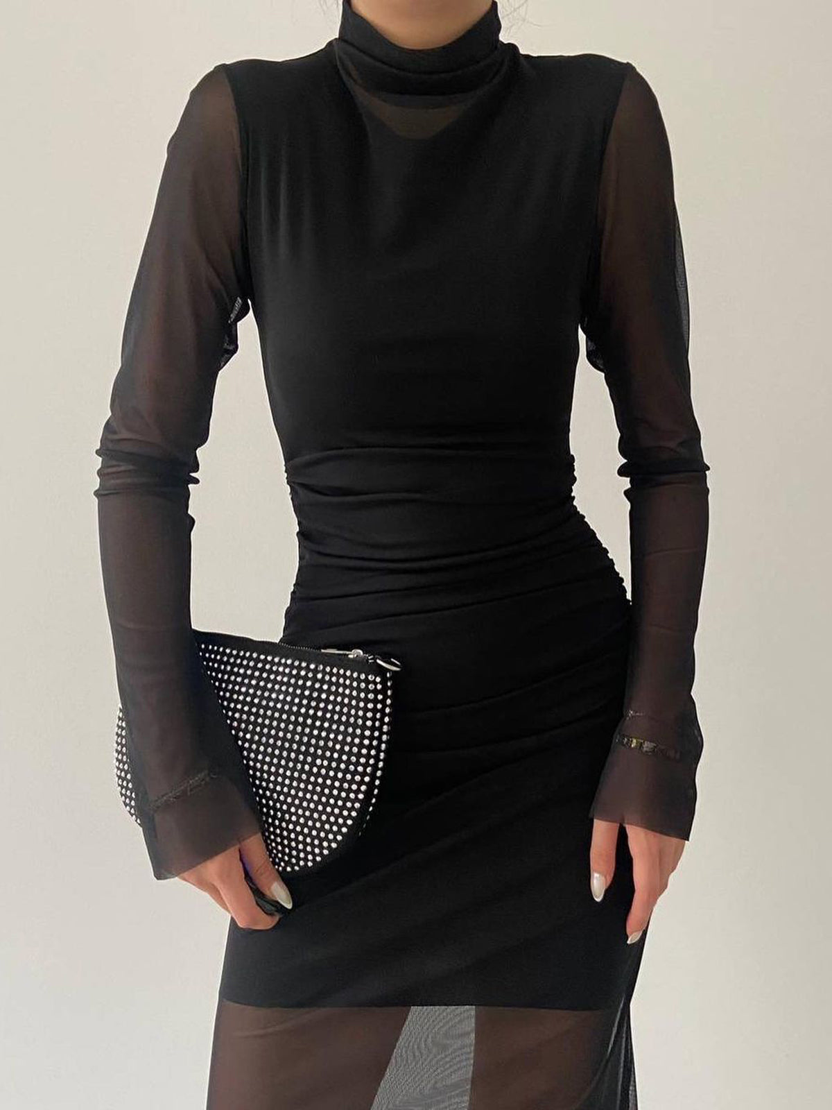 JazzHer Semi-sheer Mesh Long Sleeve Midi Dress