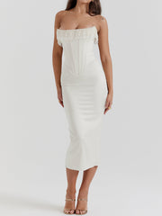 JazzHer Pearl Decor Strapless Midi Dress