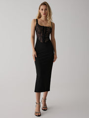 JazzHer Lace Corset Square Neck Long Dress