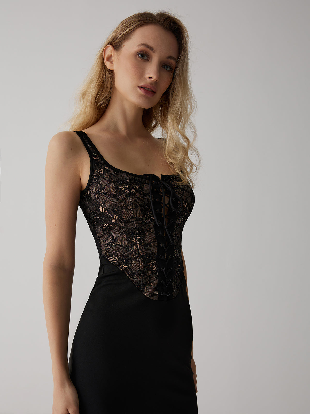 JazzHer Lace Corset Square Neck Long Dress