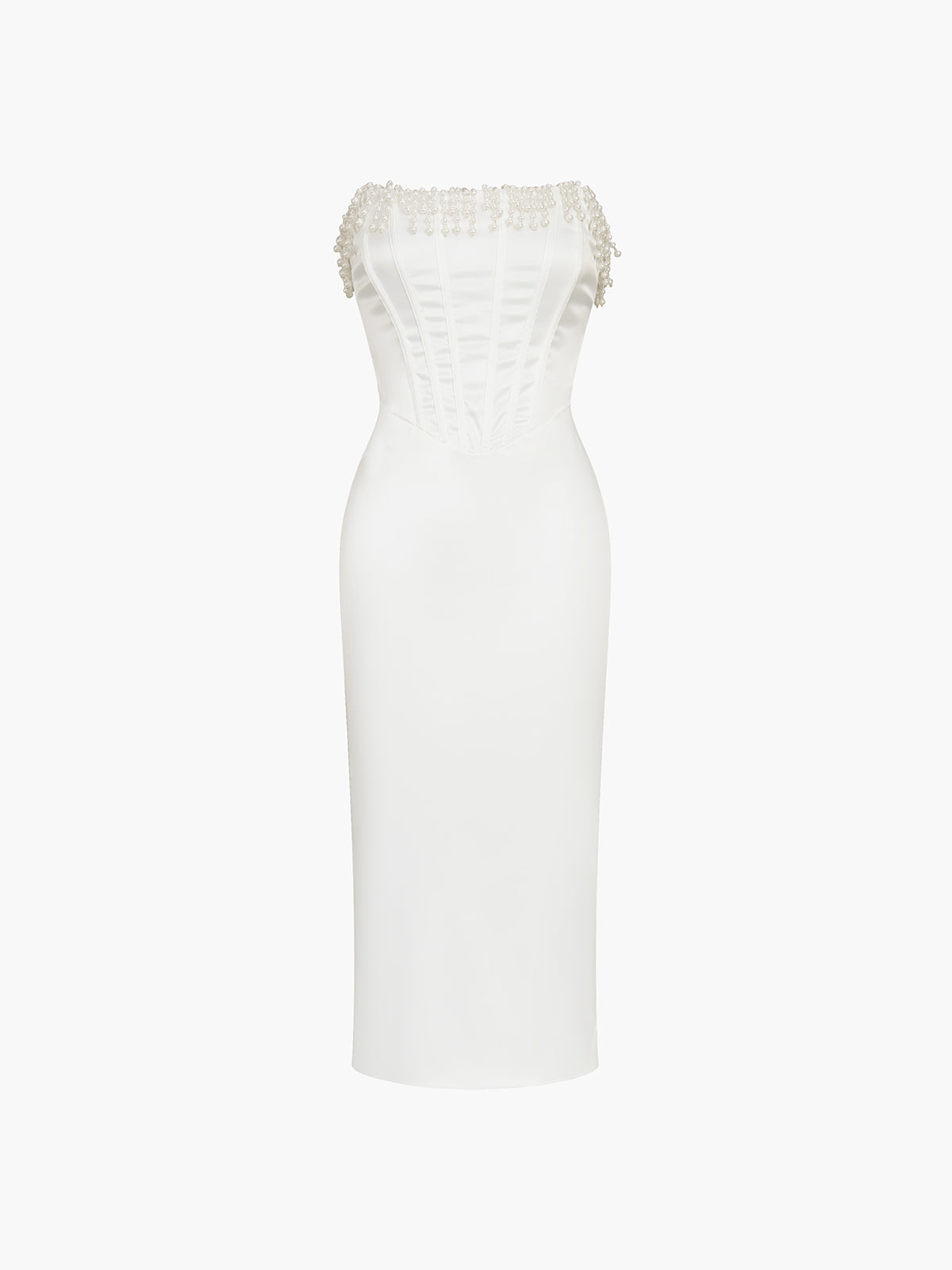 JazzHer Pearl Decor Strapless Midi Dress