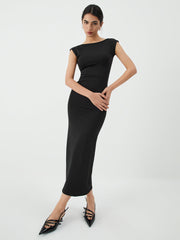 JazzHer Solid Backless Midi Dress