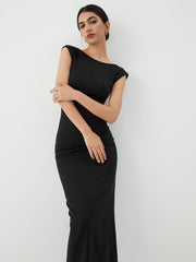 JazzHer Solid Backless Midi Dress